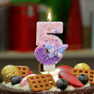 Purple Glitter Number <b>Candles</b> 0-9 Set with Butterfly Flowers for Birthday Cake Creative Decorative <b>Toppers</b> - Product Image 6