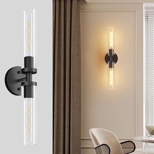 Set di Applique da Parete Moderne a Due Pezzi, Illuminazione per Bagno Nera Opaca con Vetro Trasparente, Elegante Decorazione Murale - Product Image 1