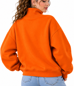 Sudadera Oversize de Algodón Polar para Mujer, Personalizada con Aplique de Letras en Gingham Azul Marino, Cuello Simulado, Estilo Urbano Casual de Invierno - Product Image 3