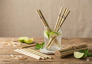 Eco2go Vietnam Custom Logo Eco-Friendly <b>Reusable</b> Bamboo <b>Straws</b> Disposable Biodegradable Party <b>Straw</b> Set with Paper Bag - Product Image 2