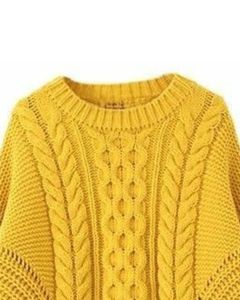 Pull en tricot épais jaune pour femme, style oversize, chaud pour l'hiver, confortable, élégant, avec motif texturé - Product Image 2