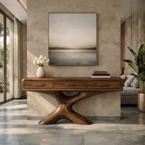 Mesa de Consola Moderna de Tamaño Personalizado Luxali, Diseño Inspirado en Madera Natural, Decoración Única Hecha a Mano para Entrada, Madera Sólida a Medida - Product Image 1