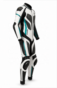 Traje de Motocicleta de Cuero de Una Pieza Ventilado para Carretera |   Negro, Blanco y Verde Azulado |   Fabricante OEM ODM |   Diseño de Calidad Premium | - Product Image 2
