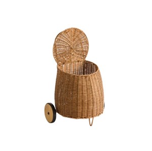 Panier de rangement roulant en rotin naturel tressé avec roues en bois et poignée pour l'organisation de la chambre d'enfant et de la crèche, fabriqué au Vietnam - Product Image 2
