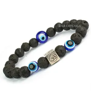 Esclusivo Lava Three OM Evil Eye Chakra Beads bracciali braccialetto di cristallo lavico naturale Chakra bead cristalli pietre curative