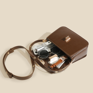 Sac bandoulière mini en cuir marron avec fermeture à fermoir, style classique, sac bandoulière mini pour femme, pour un usage quotidien - Product Image 4