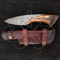 Pisau Berburu & Survival MORTAL SAGA yang Indah, Terbuat dari Baja Damaskus & Baja Karbon, Multifungsi untuk Berkemah, Memotong Kulit Rusa & Tanduk Rusa