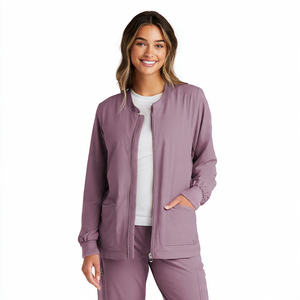 Veste de travail médicale en tricot extensible et confortable avec fermeture éclair sur le devant, respirante, personnalisable, de haute qualité, pour l'échauffement - Product Image 2