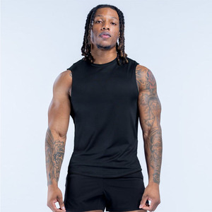 เสื้อกล้ามรัดรูปผู้ชายสีดำ เสื้อกล้ามผ้าสเตรชสองสีสำหรับผู้ชาย เสื้อกล้ามวิ่งผู้ชาย ราคาโรงงานขายส่ง - Product Image 4
