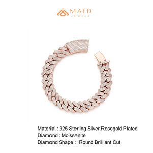 Bracelet de fiançailles en argent 925 plaqué or rose avec maillons cubains baguette et moissanite, style hip-hop, bijoux à maillons fins pour hommes - Product Image 6