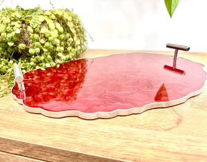 <b>Red</b> Epoxy Resin Swirl Tray with Handles – Handmade Decorative Serving Tray By Perfect Enterprises - Product Image 3