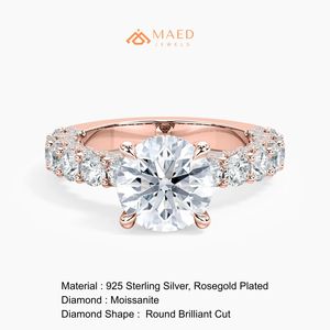 Bague en grappe de moissanite pour femme, plaquée or rose, bijou de luxe pour fiançailles, mariage, anniversaire, fête, élégant pour le quotidien - Product Image 6