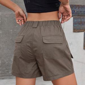 2024 nuevo estilo cargo color sólido cintura elástica bolsillo pantalones mujeres cadera levantamiento casual diseño profesional pantalones cortos cargo - Product Image 5