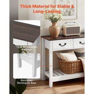 47-Inch Farmhouse <b>Console</b> <b>Table</b> with Bottom <b>Storage</b> Shelf and Drawers Wooden Rectangle Entrance for Behind the Couch Use - Product Image 5