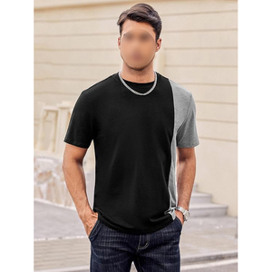 Black Grey Vertical Split Colorblock Crew Neck Short Sleeve Soft Casual Daily Men T Shirt <b>Top</b> - Product Image 3