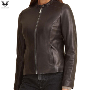 Brown Color Highest Quality Zipper Style Unique Design Breathable Product Women's Genuine <b>Sheepskin</b> Leather <b>Jacket</b> With Pockets - Product Image 4