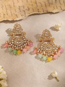 Conjunto de collar étnico chapado en oro con cristales de imitación y perlas para mujeres, joyería de boda. - Product Image 2