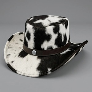 Sombrero de Pescador con Estampado de Vaca, Cuero con Pelo de Vaca, para Deportes, Viajes, Protección EMF, Forro Plateado, para Todas las Estaciones - Product Image 1