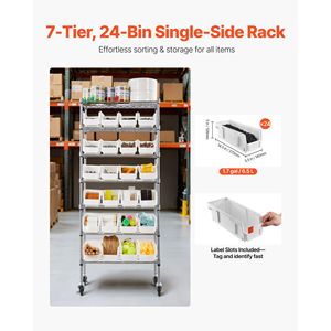 Scaffale Portaoggetti a 7 Ripiani con 24 Contenitori Piccoli, Sistema di Scaffalature in Filo d'Acciaio, Organizzatore Mobile per Attrezzi con Ruote - Product Image 2