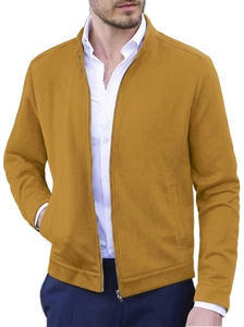 <b>Men's</b> Solid Color Bomber <b>Jacket</b> Stand Collar Zipper Closure <b>Smart</b> Casual Style Polyester Material Autumn Wear - Product Image 6
