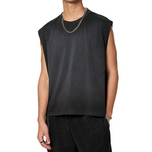 Five B Nouvelle Chemise Décontractée Sans Manches pour Homme 100% Coton Col Montant Couleur Unie Effet Délavé avec Logo Imprimé sur le Devant Respirante pour l'Été - Product Image 6