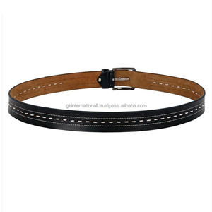 Best Selling <b>Men's</b> Business casual leather <b>belt</b> with fancy <b>white</b> stitching and nickel plated metal buckle jeans <b>belt</b> for unisex - Product Image 1