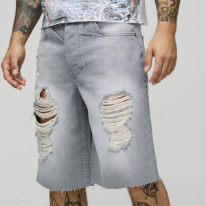 Shorts de Mezclilla Desgastados para Hombre, Shorts Casuales de Jean Rotos con Cintura Elástica y Cordón Ajustable, Largura hasta la Rodilla, Ropa Urbana de Verano - Product Image 5
