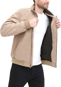 <b>Men's</b> <b>Khaki</b> Bomber Jacket Stand Collar Zipper Closure Windproof Casual Autumn Wear Polyester Cotton Blend Regular Fit - Product Image 5