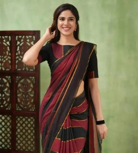 Sari de Algodón Puro Tejido a Mano para Mujer KV, Estilo Tradicional, Secado Rápido, Sin Arrugas, Reversible, Otoño - Product Image 4