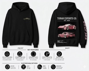 Sweat à capuche unisexe en molleton 100% coton, coupe ample et oversize, style streetwear, imprimé voiture de course rétro personnalisé, grammage lourd 380 GSM - Product Image 3