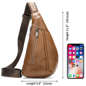 Bolsos de Pecho de Cuero Genuino con Logotipo Personalizado para Hombre, Bolsos de Cintura para Exteriores, Bolsa Casual para Teléfono Móvil, Bolsos Cruzados de Moda - Product Image 2
