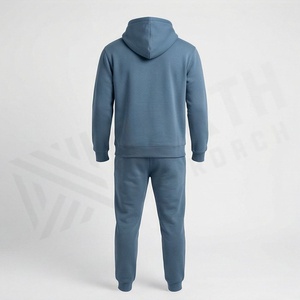 Conjunto Deportivo Azul para Hombre con Capucha, Sudadera y Pantalones Largos de Algodón de Color Sólido, Corte Regular, Ropa Casual de Otoño - Product Image 2