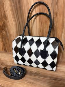 Handmade Genuine Hair On Cowhide Leather Patchwork Tote Bag | Women's Western Shoulder Handbag with Detachable Strap - Product Image 1