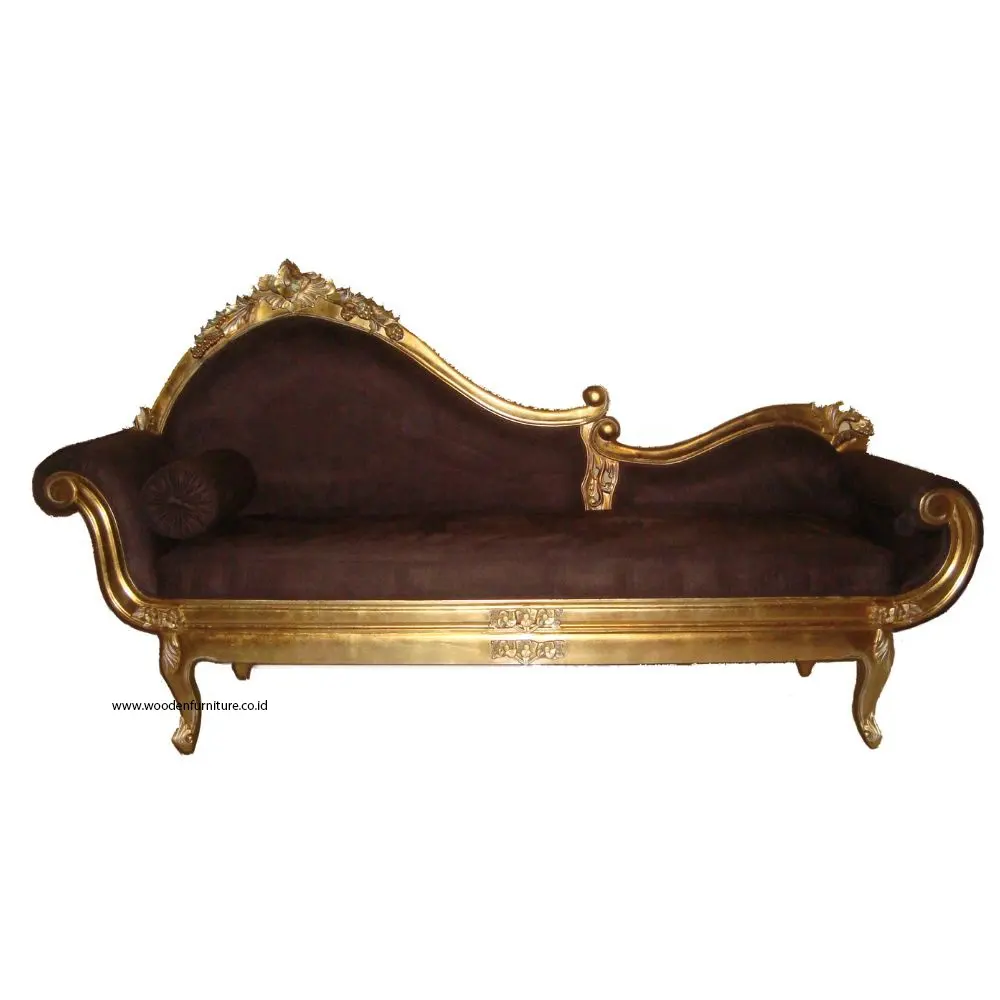 Sofá dorado de madera tapizado en tela de terciopelo para el hogar, mueble con reproducción antigua, Cleopatra