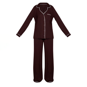 High Quality Women Classic Solid Color Long Sleeve Pajamas Set 2 Piece Soft Woven Button Fly Mid Rise Sleepwear Autumn Wear - Product Image 1