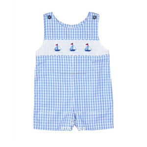 Jon Jon Barboteuse pour Bébé Garçons Rouge Vichy Voilier Smocké Classique Casual 100% Coton Bouton D'été Shortall Outfit ODM Tissé - Product Image 3