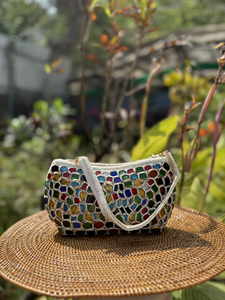 Luxury Beaded Clutch Embroidery Handcrafted Lightweight Designer Shoulder Handbag Women Polyester Zipper Fashion SANGRAJ - Product Image 3