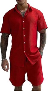 Men Summer Solid Street Style Knitted Embroidered 100% Cotton Quick Dry Short Sleeve Custom Logo Joggers Suits Set Shirt Shorts - Product Image 2
