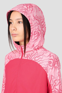 Ensemble veste coupe-vent et short pour femme, rose, imprimé color block, léger, avec fermeture éclair intégrale, à capuche, tenue de sport décontractée - Product Image 6