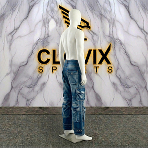 CLOVIX SPORTS Pantalones Cargo de Mezclilla para Hombre, Multibolsillos, Azul Lavado, Estilo Urbano Holgado, Logotipo Personalizado, Venta al por Mayor - Product Image 4