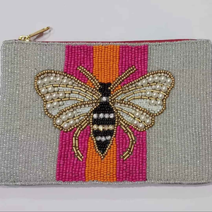 Monedero de diseño único con abalorios de abeja, rayas plateadas y rosas, con cremallera, cartera de perlas y pedrería, tarjetero de cuentas de semillas, bolsas de maquillaje - Product Image 4