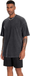 T-shirts formels pour hommes en coton 100% avec logo personnalisé, couleur noire, respirants, écologiques, effet délavé à l'acide, pour l'été - Product Image 2