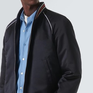 Blouson bomber marine pour homme, col montant, fermeture éclair, couleur unie, polyester, coupe classique, vêtement décontracté d'automne - Product Image 5