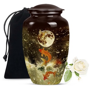 Serenity harbor abstract fish themed metal funeral urn cremation urn for human <b>ashes</b> decorative <b>keepsake</b> tribute - Product Image 1