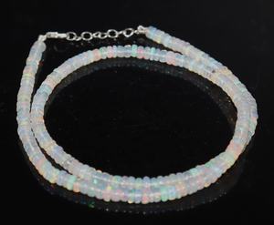 Collier minimaliste en opale de feu éthiopienne de 15 pouces, perles rondes de 4 mm, style uni facetté avec extension - Product Image 6