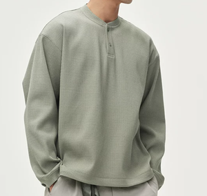 <b>Men's</b> Regular Fit Waffle Knit <b>Henley</b> Shirt <b>Long</b> <b>Sleeve</b> Solid Color Button Up Collar Casual Top Autumn Wear - Product Image 2