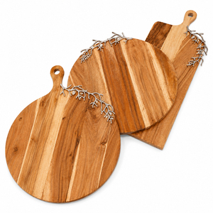 Planche à charcuterie vintage en bois d'acacia avec poignée, plateau à fromage haut de gamme, planche de service avec incrustation florale blanche pour restaurant - Product Image 1