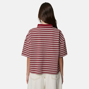 Polo de manga corta a rayas rojas y blancas para mujer, informal, de punto, corte regular - Product Image 4