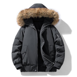 Blouson d'hiver personnalisé en toile avec capuche, col montant, logo sur le devant, chaud, style streetwear pour hommes et enfants - Product Image 6