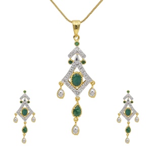 Conjunto de Collar y Pendientes de Cristal Esmeralda Verde RAY FINE ORNATES, Chapado en Oro, Certificado IGI, Joyería Nupcial Moderna - Product Image 2